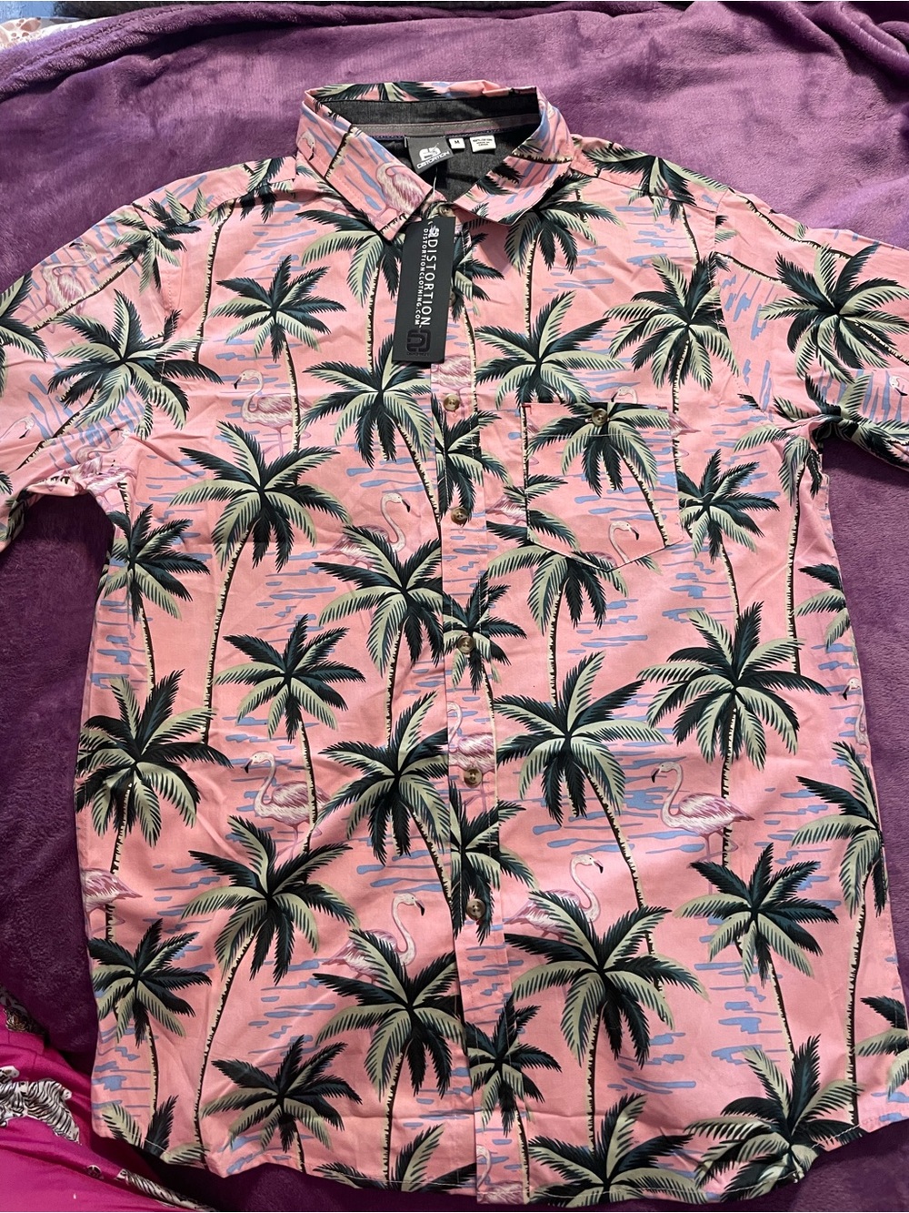 Pink Palm-Print Short Sleeve Shirt